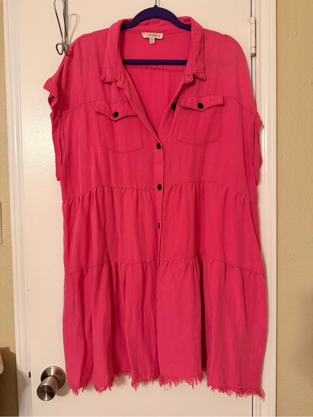 Umgee Hot Pink Tiered Button-Front mini dress